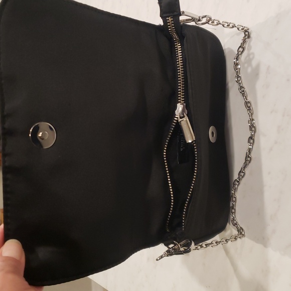 White House Black Market Chic Black Clutch In Satin with Silver Embellishment - Picture 4 of 9